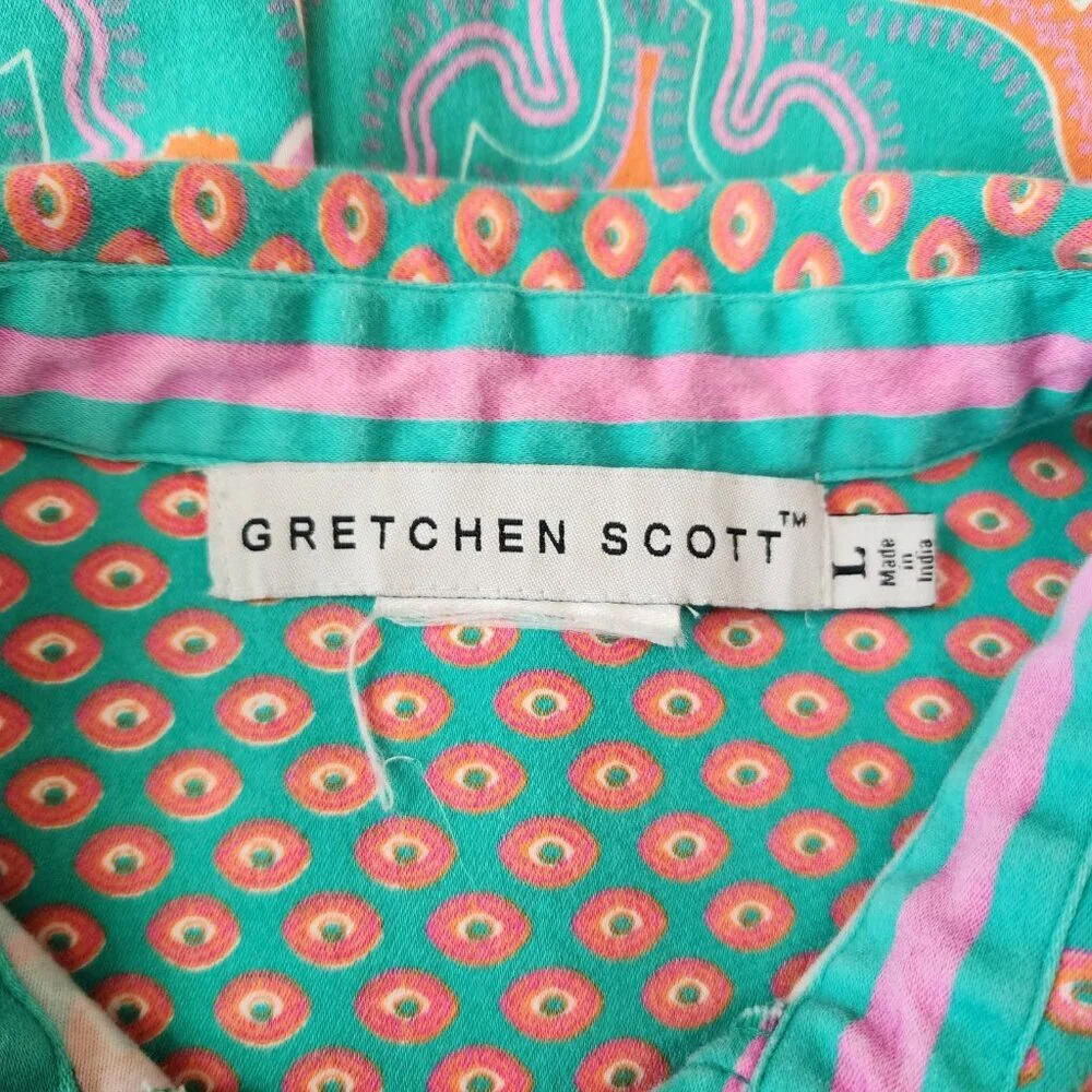 Gretchen Scott Bright Mixed Print Partial Button Front 3/4 Sleeve Popover Top L - Picture 6 of 9